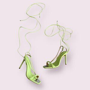 SCHUTZ Lime Green Leather Lace Up Heels Size 8